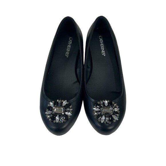 CATHERINES Women's 9 WIDE Black Wedge Slip On Shoes Comfy  Embellishment - Picture 9 of 10